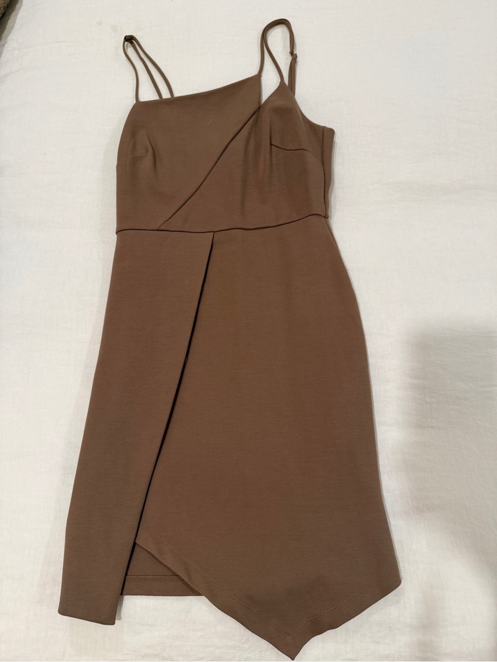 Lush Brown Asymmetric Slip Dress with Spaghetti Straps
